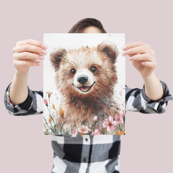 Watercolor Floral Bear Portrait Wall Art Illustration Print Poster Unframed - Picture 5 of 9